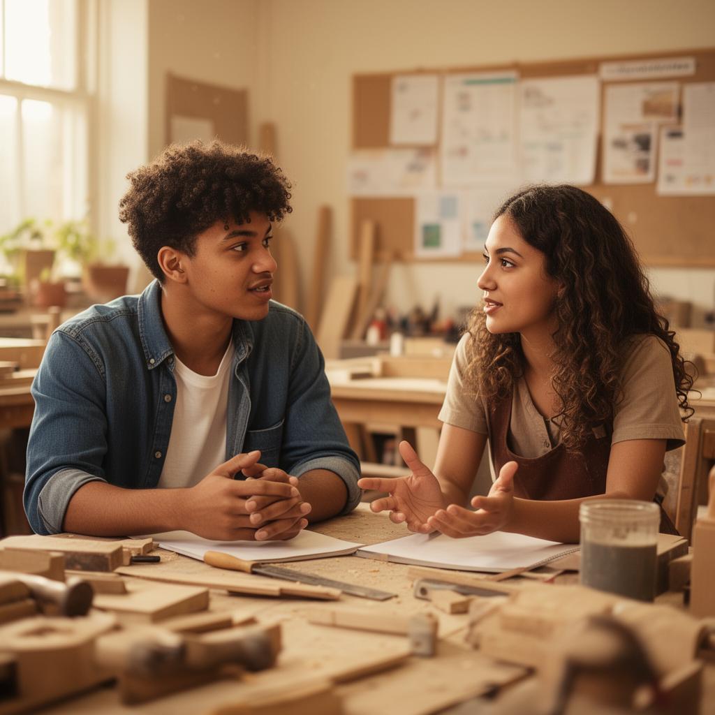 two teenagers talking